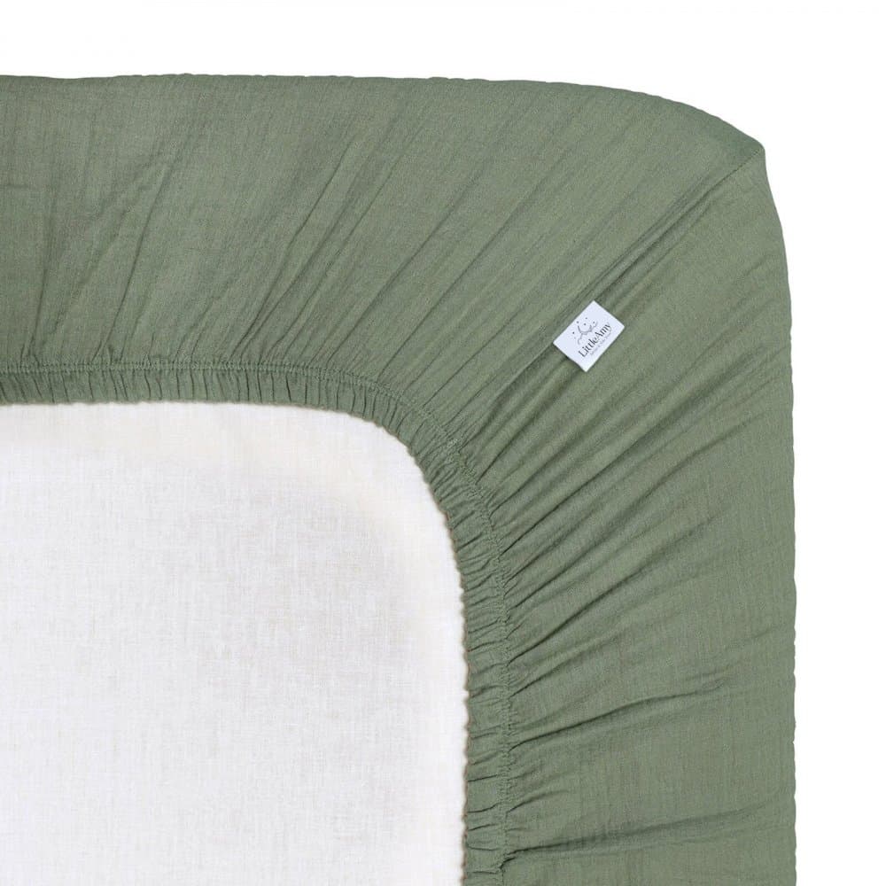 Cearceaf muselina organica, cu elastic, Little Amy, Verde, 60 x 120 cm