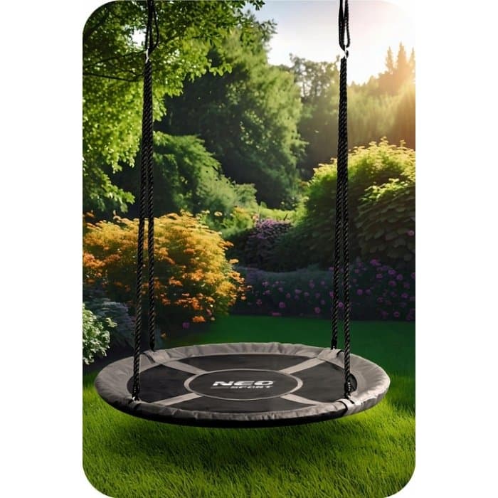 Leagan tip cuib pentru copii Neo-Sport Gri XXL, 120 cm, material impermeabil, cadru din otel, greutate suportata 150 kg