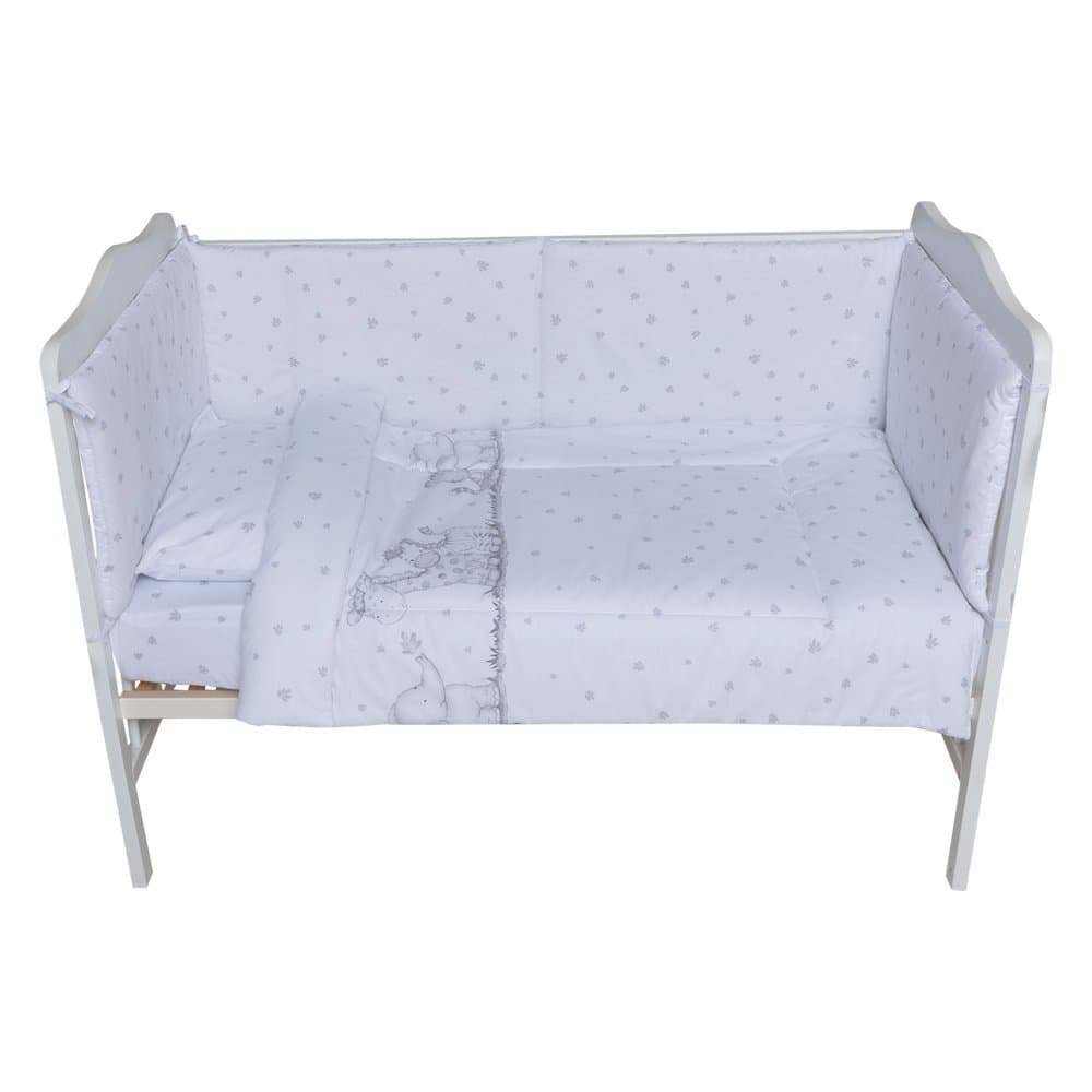 Lenjerie patut cu 5 piese 120x60 cm Animalute fond alb