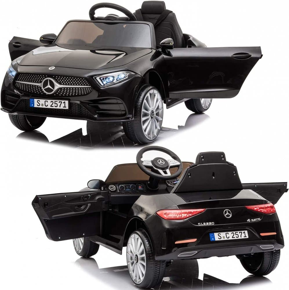 Masinuta electrica pentru copii Mercedes CLS350 Black 12V cu telecomanda, roti EVA, suspensii, deschidere usi si lumini