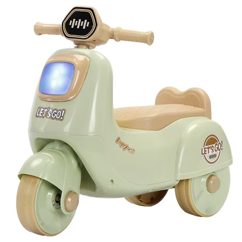 Motocicleta RideON fara pedale pentru copii Nichiduta Happy Lets GO Green cu far lumina LED, muzica, sezut ergonomic cu spatiu depozitare, sistem de siguranta antirasturnare,dimensiune 53x26x53 cm