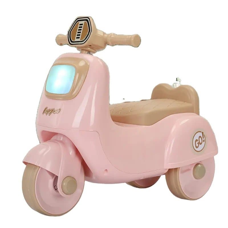 Motocicleta RideON fara pedale pentru copii Nichiduta Happy Lets GO Pink cu far lumina LED, muzica, sezut ergonomic cu spatiu depozitare, sistem de siguranta antirasturnare,dimensiune 53x26x53 cm