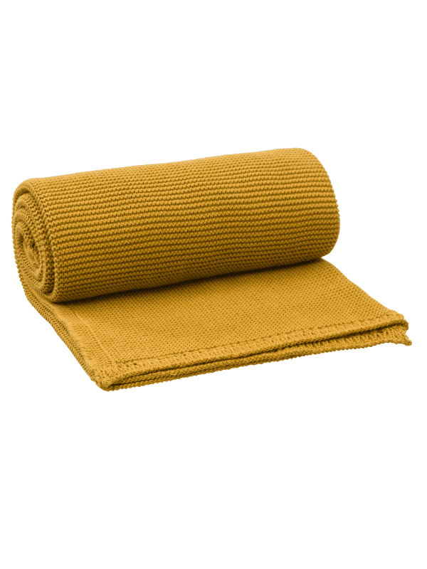 Patura impletita din bumbac organic 80x100 cm galben-mustar