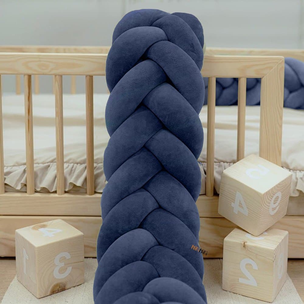 Protectie de pat impletita, MiniMini, Velvet Magic, Bleumarin, 250 cm