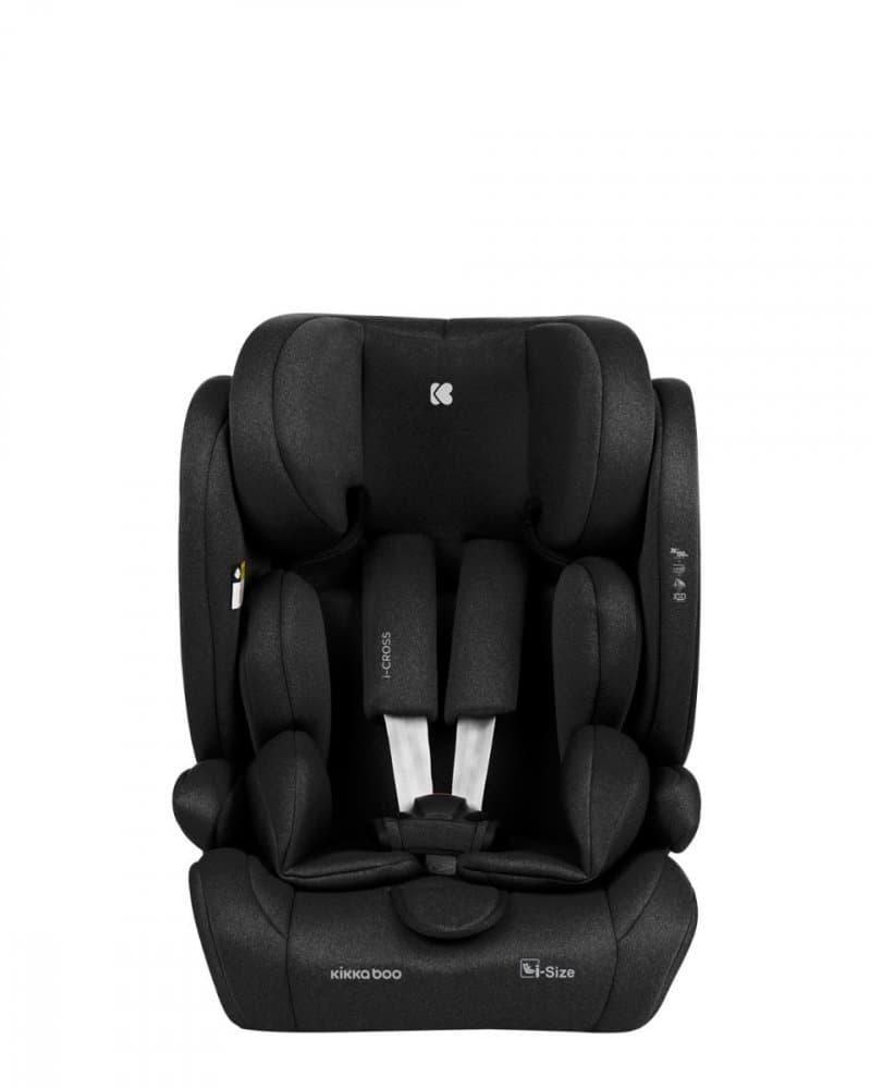 Scaun auto cu ISOFIX KikkaBoo i-Cross i-SIZE Black 76-150 cm,tetiera reglabila in 13 pozitii cu spuma de memorie,centura top tether,husa detasabila,perna reductor