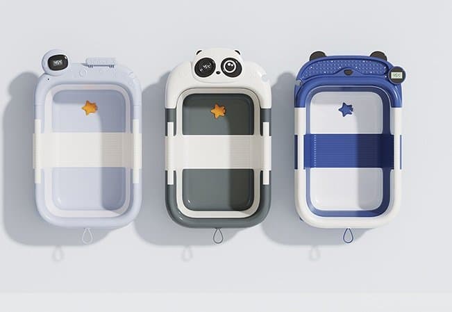 Cadita pentru bebelusi Little Mom Baby Astronaut Blue, design inovator ultra-pliabil cu pernuta detasabila , termometru display digital incorporat, dop scurgere, picioruse antiderapante, dimensiune 69 x 43 x 20.7 cm l