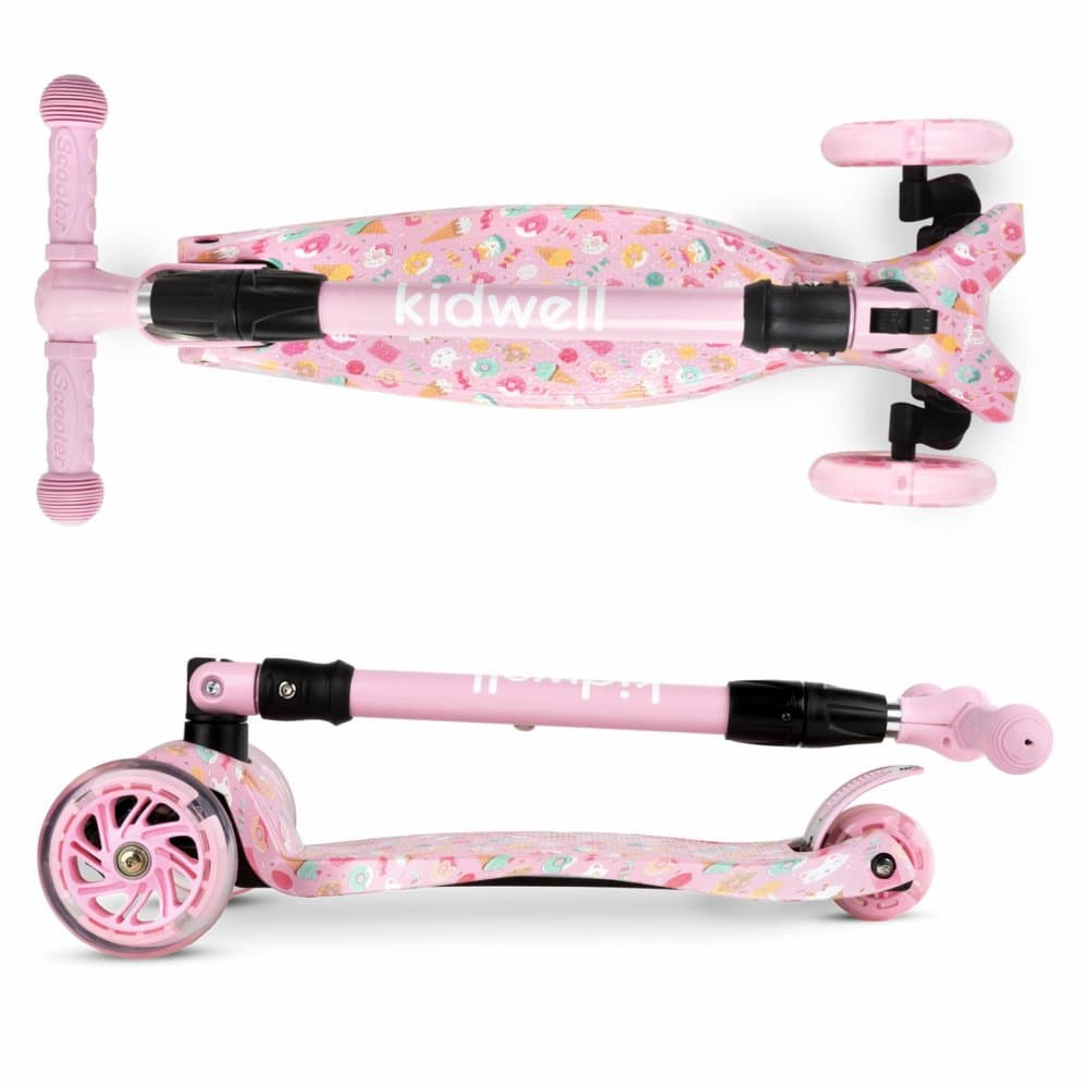 Trotineta pentru copii Kidwell Vento Candy pliabila, roti cu led, ghidon din aluminiu reglabil, greutate admisa 50 kg, varsta 3 ani+