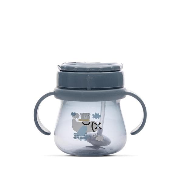 Cana cu toarte, sistem de baut din orice pozitie, cu pai flexibil, 12 luni+, 250 ml, My Friend, Cameo Blue