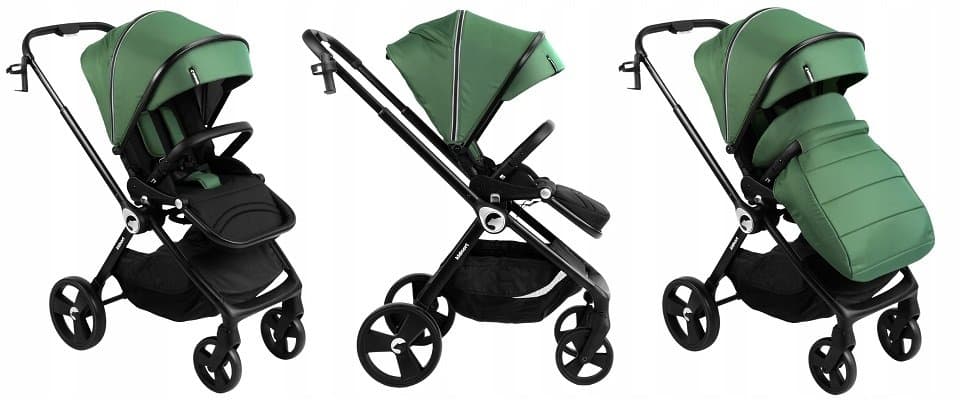 Carucior reversibil pentru copii, cu pliere compacta spatar si viziera reglabile Kidnort Isbjorn Green pana la 22 kg, roti cu suspensii, accesorii incluse, suport pentru pahar