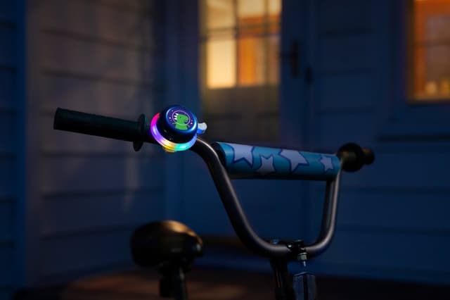 Clopotel albastru cu lumini led multicolore pentru bicicleta