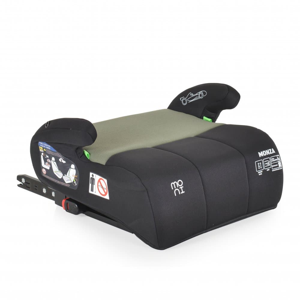 Inaltator auto pentru copii Moni Monza Green 125-150 cm cu jucarie de plus inclusa,Certificare R129,fixare cu isofix,husa detasabila