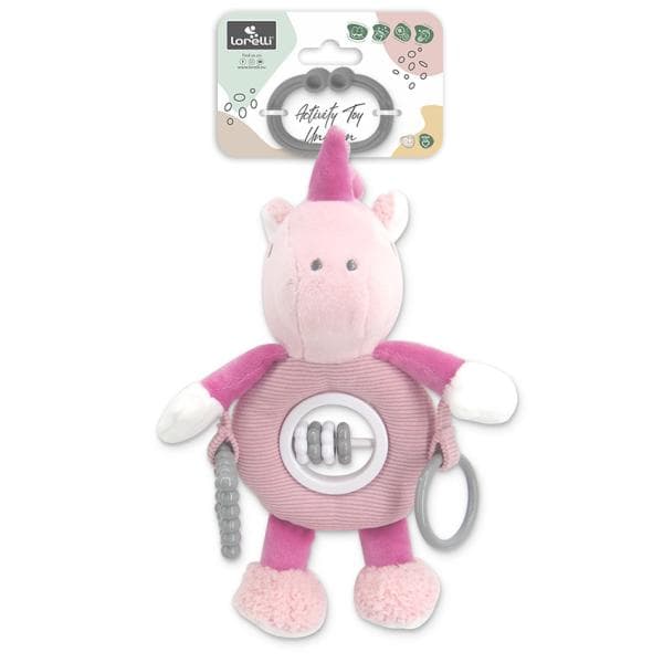 Jucarie de plus cu inel pentru agatat Unicorn Roz 24 cm 0 luni+