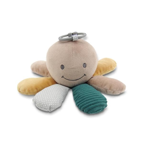 Jucarie din plus cu zornaitoare si zona fosnaitoare Octopus Natural Blue Beige 0 luni+