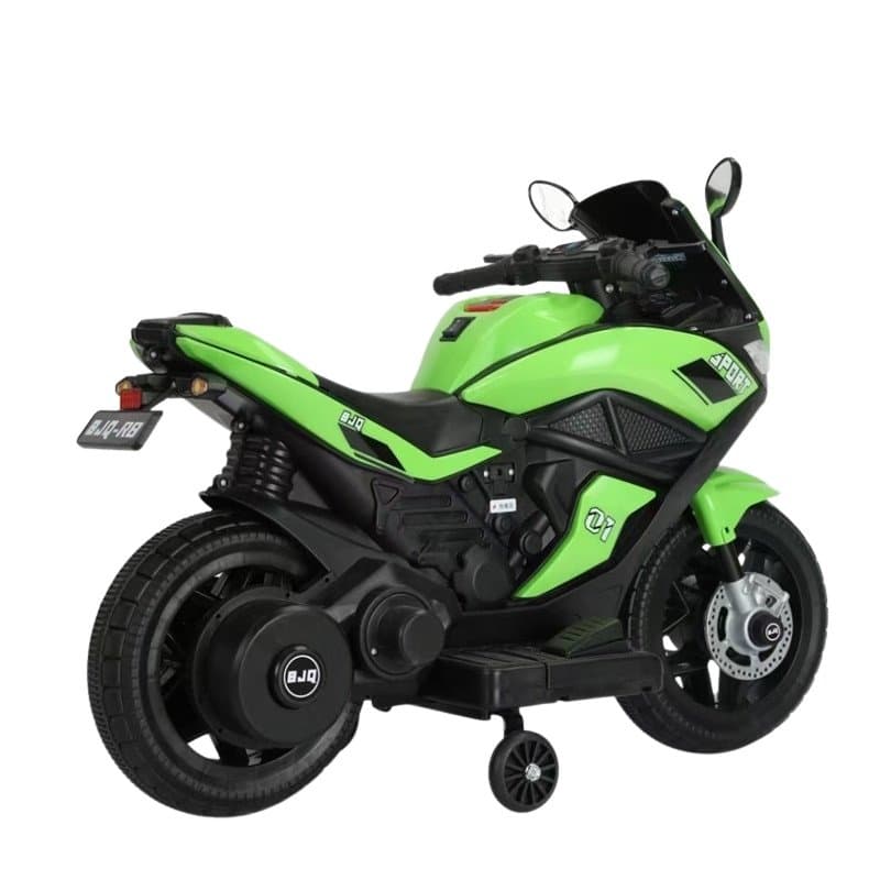Motocicleta electrica pentru copii Nichiduta Storm Green motor 38w,scaun confortabil din piele ecologica,roti ajutatoare,oglinzi retrovizoare,lumini LED,muzica,pornire la buton,suport picioare,manere ergonomice