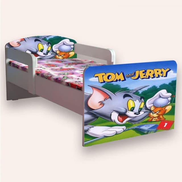 Pat pentru copii Tom si Jerry, cu manere si saltea, 2-12 ani, 160x80 cm