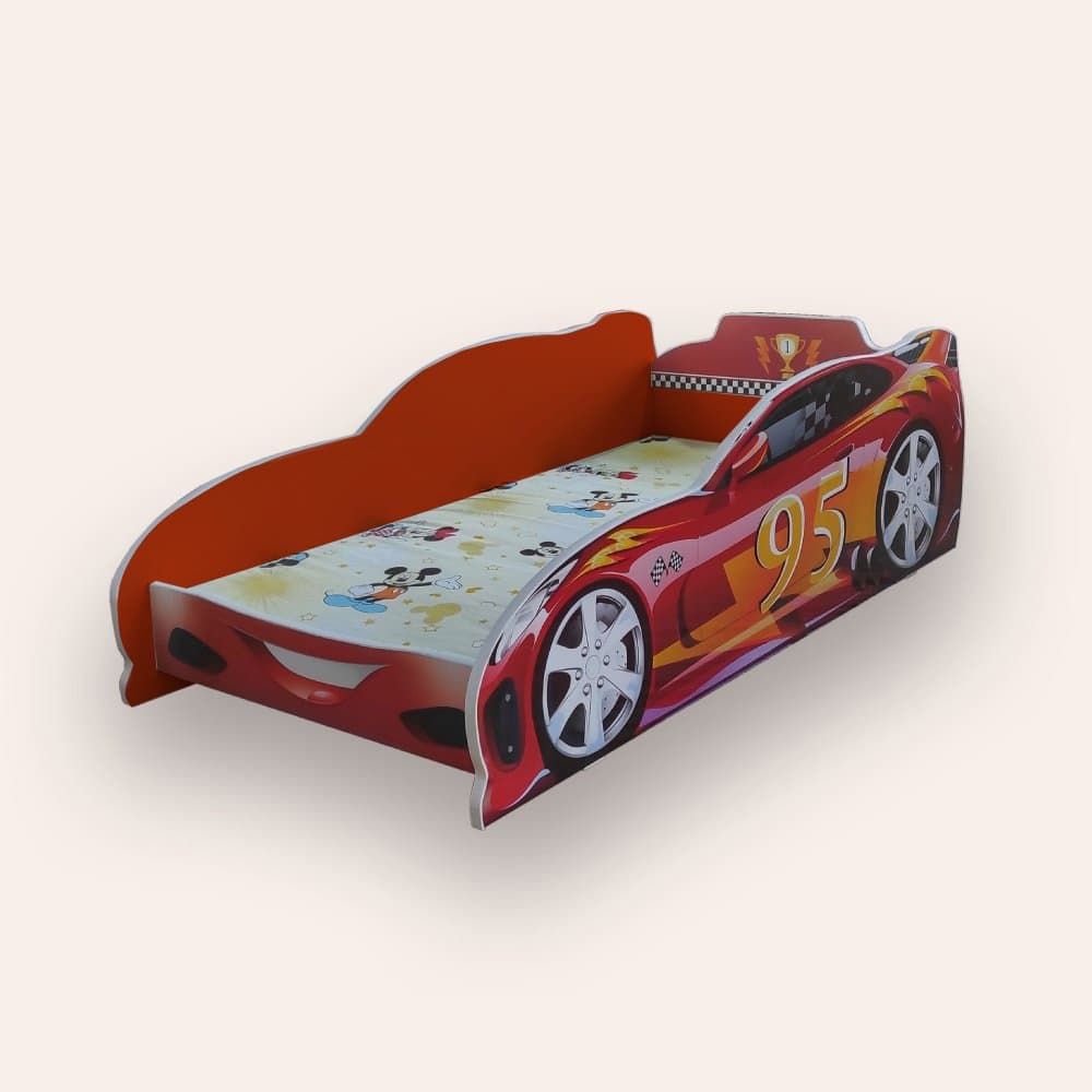 Pat pentru copii masina Turbo Speed 95 Rosu cu saltea, 2-12 ani, 160x80 cm