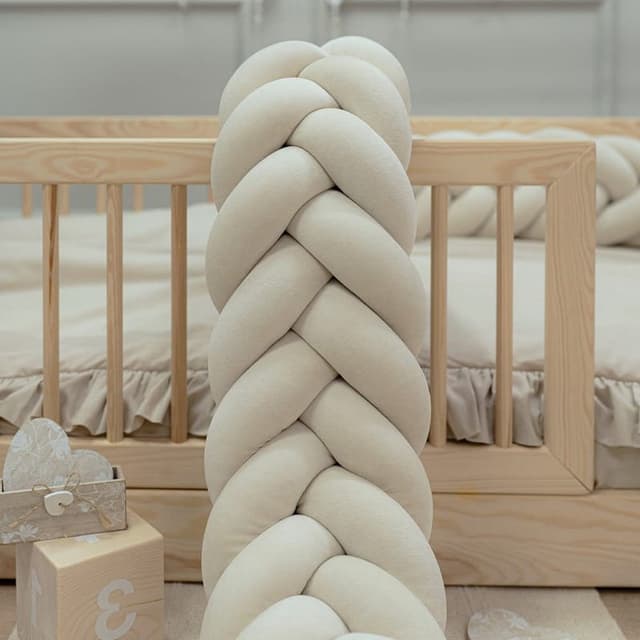 Protectie de pat impletita, MiniMini, Velvet Magic, Crem, 350 cm