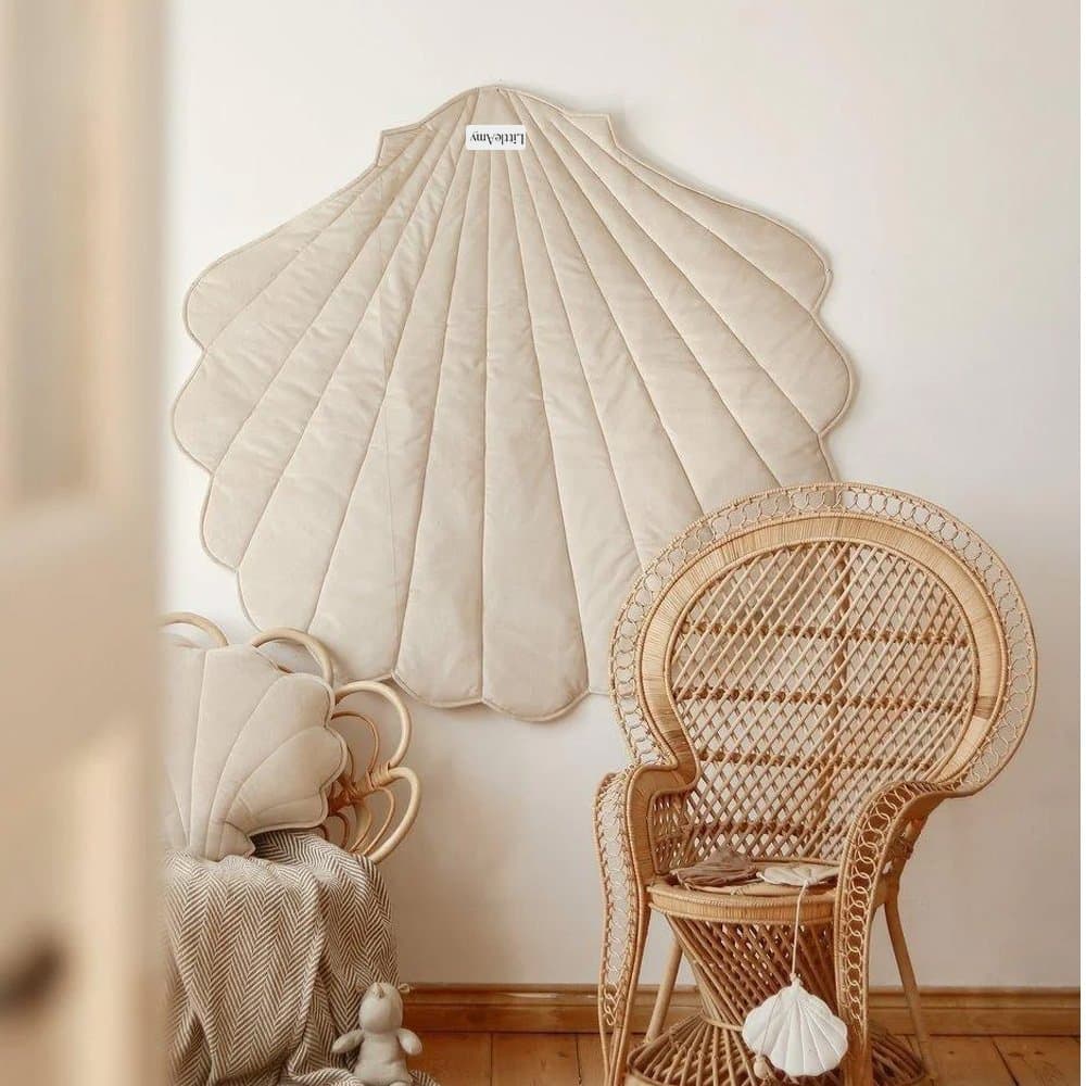 Saltea de joaca din catifea, Seashell, Little Amy, Crem, 115 x 110 cm