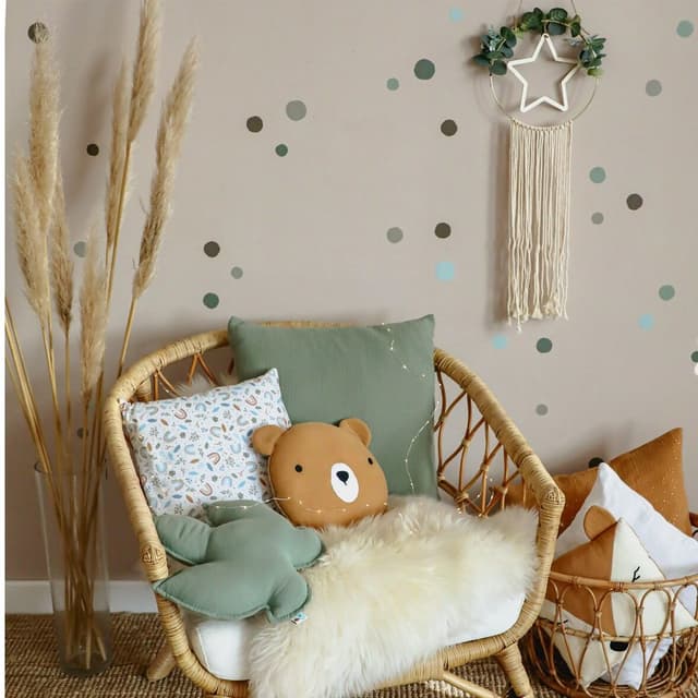 Set decoratiuni cu baldachine, perne decorativa si stickere, Muselina, Little Amy, Verde