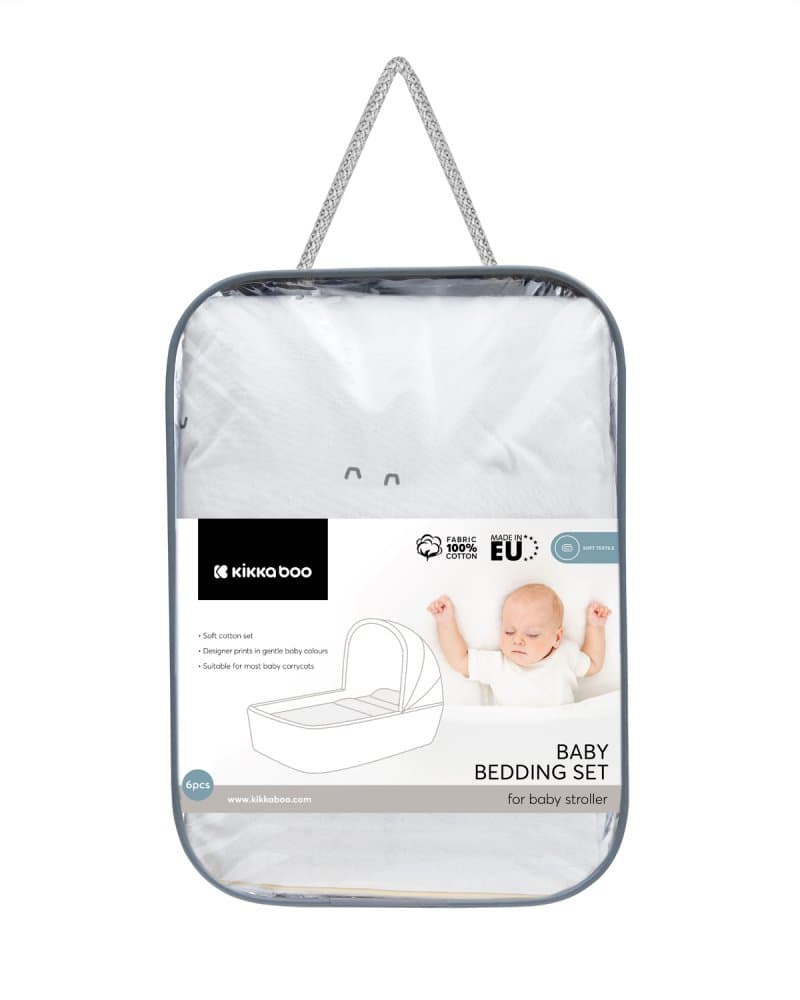 Set lenjerie copii cu 6 piese KikkaBoo Sleepy Sheep 80x40 cm din bumbac ranforce certificat OEKOTEX,compatibila patut co-sleeper sau landou,contine pernafata de pernacearceafhusa pilotapilotaprotectie impermeabila