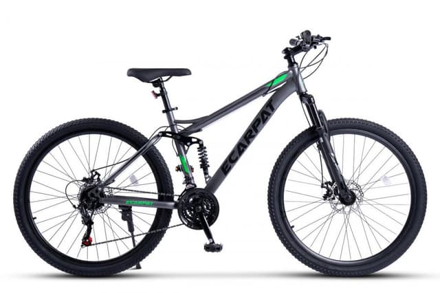 Bicicleta MTB Full-Suspension E-Carpat E2760A GriNegruVerde, roti 27.5 inch, inaltime utilizator 160-175 cm, greutate suportata 100 kg