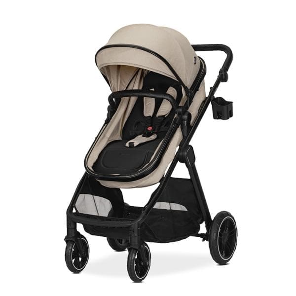 Carucior 2 in 1 pentru copii Lorelli Aspen Cappuccino, transformabil, reversibil, cadru din aluminiu, suspensii, adaptori pentru cos auto, geanta, greutate suportata 22 kg