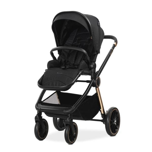 Carucior 2 in 1 pentru copii Lorelli Bianca Black, cadru din aluminiu, suspensii, cos landou individual cu maner de transport, geanta, greutate suportata 22 kg