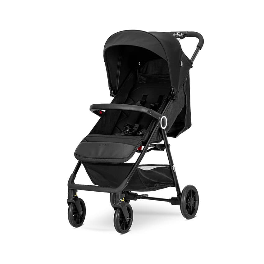 Carucior pentru copii Lorelli Noir Black, sistem de pliere cu o singura mana, suspensii, suport pentru picioare reglabil, greutate suportata 22 kg