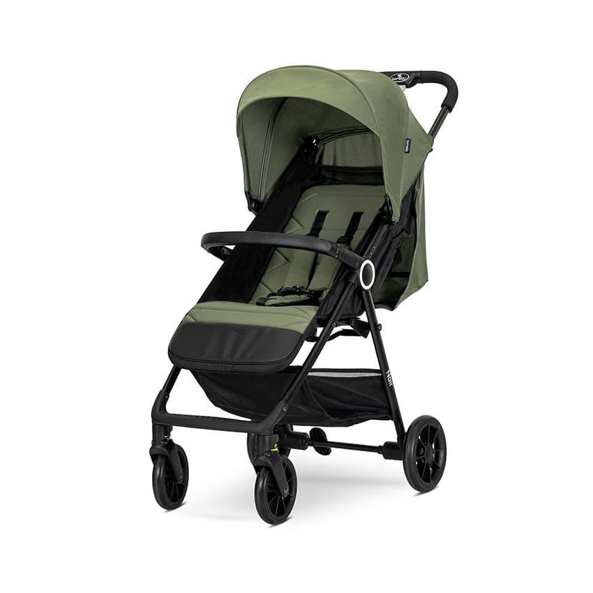 Carucior pentru copii Lorelli Noir Green, sistem de pliere cu o singura mana, suspensii, suport pentru picioare reglabil, greutate suportata 22 kg