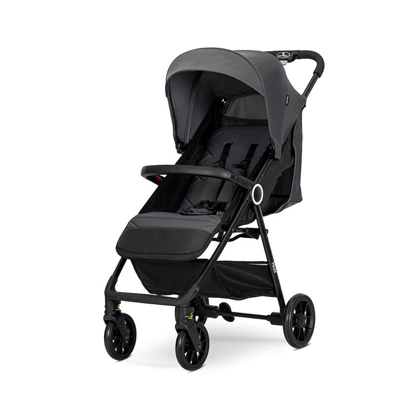 Carucior pentru copii Lorelli Noir Grey, sistem de pliere cu o singura mana, suspensii, suport pentru picioare reglabil, greutate suportata 22 kg