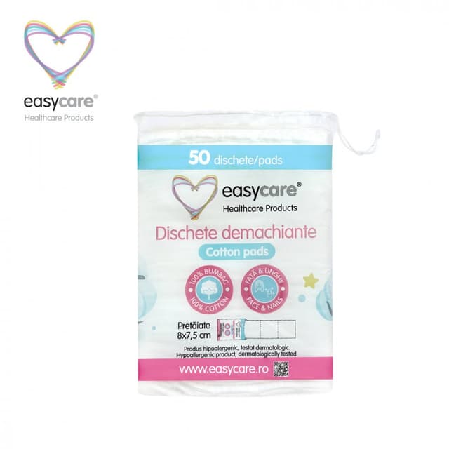 Dischete demachiante patrate, pretaiate 8x7,5 cm 50 bucati Easycare