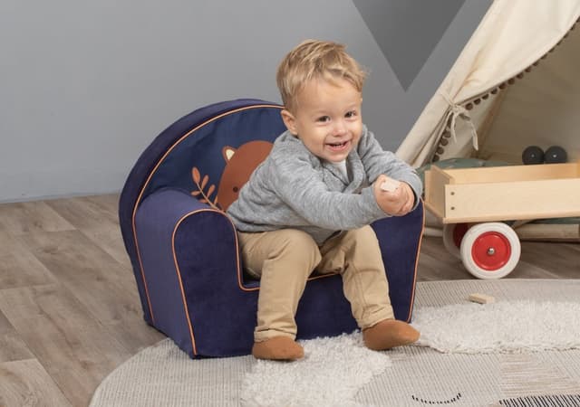 Fotoliu pentru copii Knorr Toys Happy Bear umplutura din spuma moale, husa bumbac 100 detasabila si lavabila, 51 x 34 x 42 cm, 9 luni+