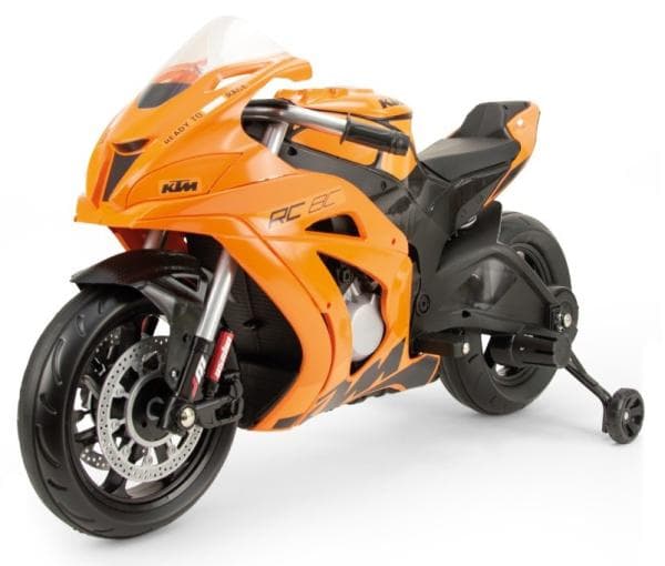 Motocicleta electrica de curse pentru copii Injusa licenta KTM, 12V, include roti ajutatoare, 3-6 ani