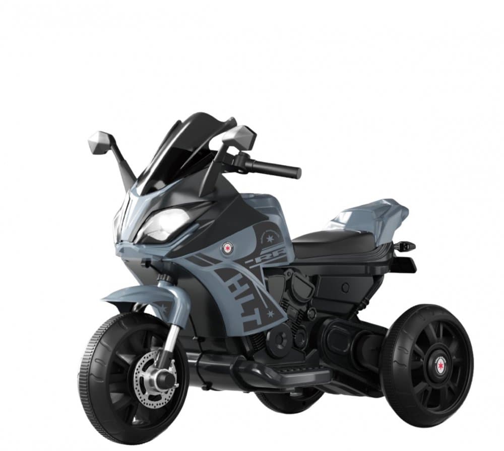 Motocicleta electrica pentru copii Nichiduta Thunder Grey cu 2 motoare x 38w,roti late si stabile, scaun din piele ecologica,,acumulator 6V4Ah,oglinzi retrovizoare,roti din plastic rezistent
