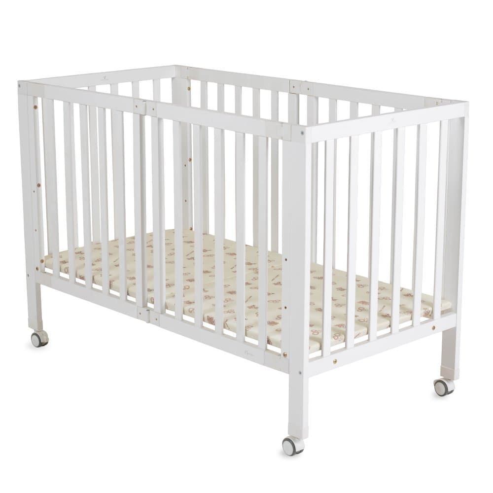 Patut pliabil din lemn pentru copii Cangaroo Nova 124.5x65x86 cm, somiera reglabila pe 3 nivele de inaltime, 4 roti cu sistem de blocare, materiale si vopsele sigure