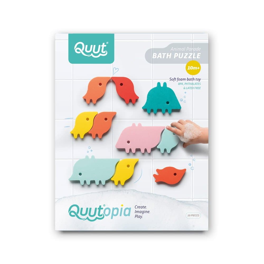 Puzzle de baie pentru copii, set 10 piese, Parada animalelor, Quut Toys