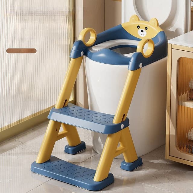 Reductor toaleta pentru copii Little Mom Teddy grey, cu doua trepte, colac moale din pvc detasabil, pliabil, design anti-stropire, baza antiderapanta, inaltime reglabila, spatar si manere, compatibilitate universala