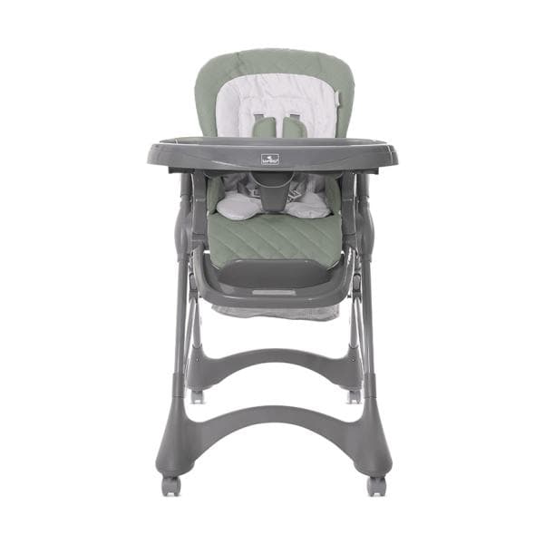 Scaun de masa pentru copii Lorelli Bellissimo Green reglabil in multiple pozitii, suport picioare, centuri de siguranta, roti, cos pentru jucarii, greutate admisa 15 kg