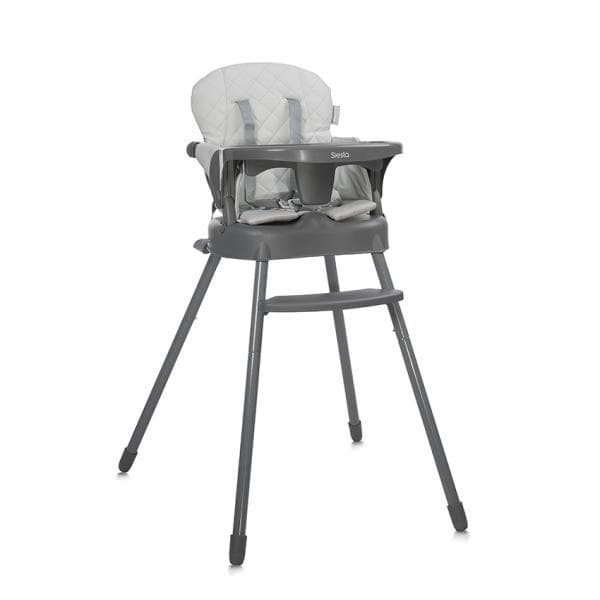 Scaun de masa pentru copii Lorelli Siesta Grey Leather 3 in 1 cu suport pentru picioare, tavita detasabila si centuri de siguranta