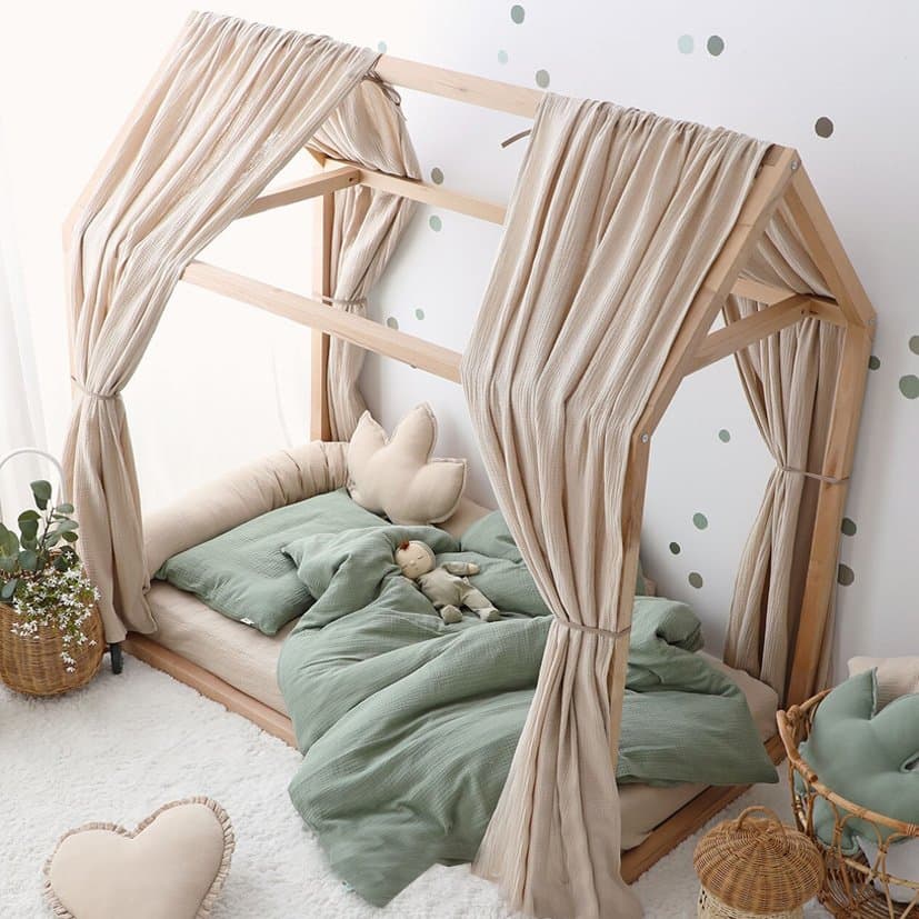 Set 2 baldachine muselina pentru pat tip casuta, Little Amy, Bej, 2x315 cm pentru pat 90x180 cm