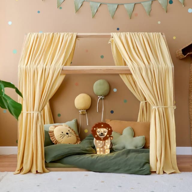 Set 2 baldachine muselina pentru pat tip casuta, Little Amy, Galben, 2x315 cm pentru pat 90x180 cm