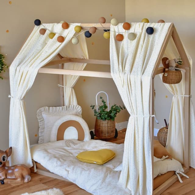 Set 2 baldachine muselina pentru pat tip casuta, Little Amy, Gold Princess, 2x315 cm pentru pat 90x180 cm