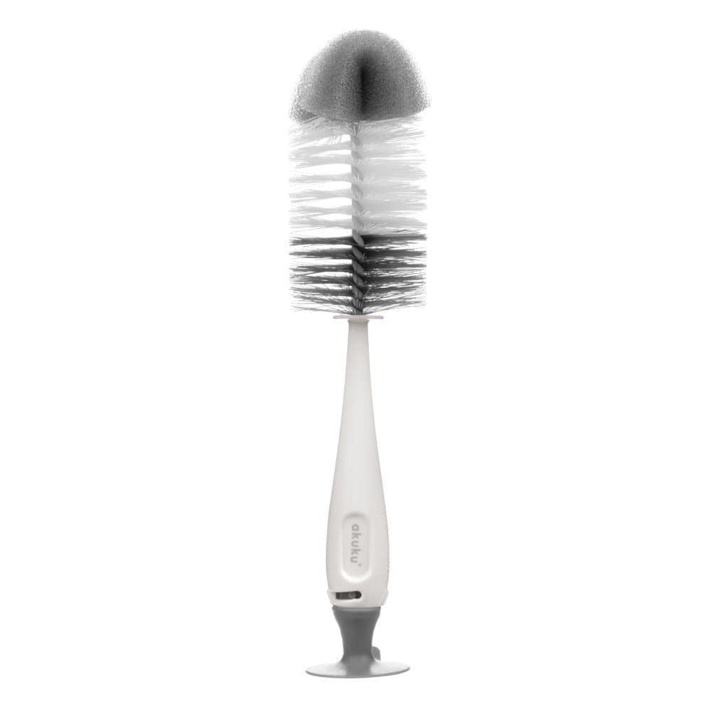 Set perii pentru biberoane si tetine Akuku Gri cu burete incorporat si ventuza fixare, fara bpa, dimensiune 26x11x6 cm