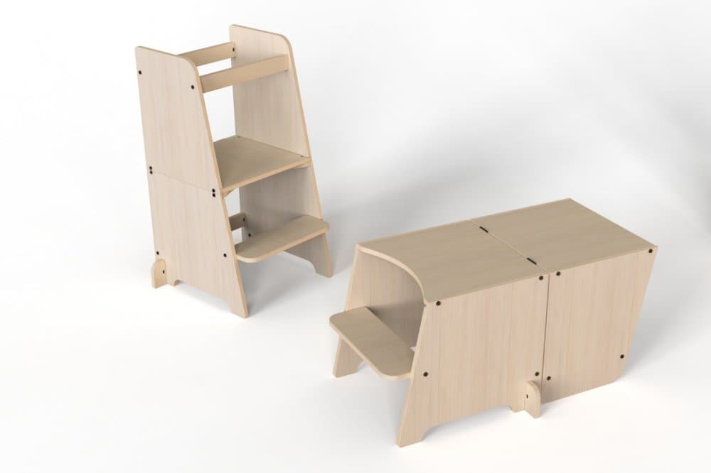 Turn de invatare multifunctional Kule Bend, Natur, MamaToyz, utilizabil ca masa sau platforma de joaca