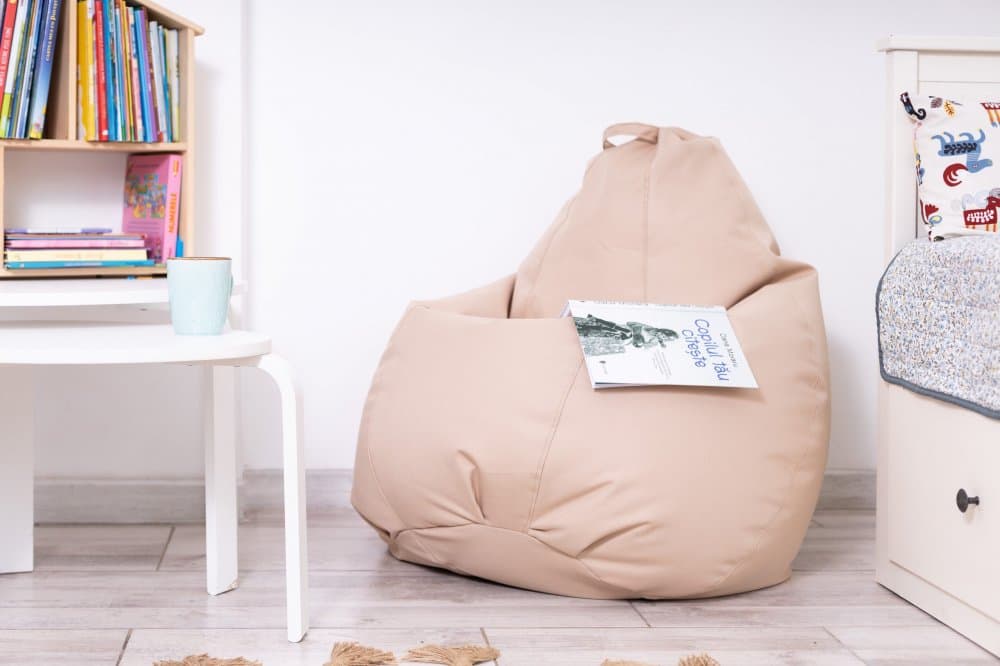 Fotoliu puf Bean bag bej XXL cu husa interioara