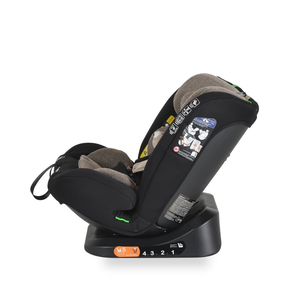 Scaun auto copii Moni Competition Cool Beige certificat I-Size 40-150 cm,sistem de fixare sonor BIP,spatar reglabil,protectie impact lateral,tetiera reglabila 10 pozitii,pernuta gatjucarie plus si protectie centura incluse