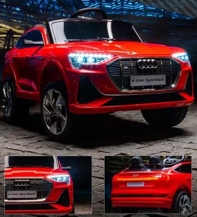 Masinuta electrica pentru copii cu licenta Audi E-Tron Sportback Red cu telecomanda 2.4G,acumulator 12V4.5Ah,motoare 80w,lumini led,muzica,pornire la buton,usi cu deschidere,mp3usb,functie swing,3 viteze din telecomanda