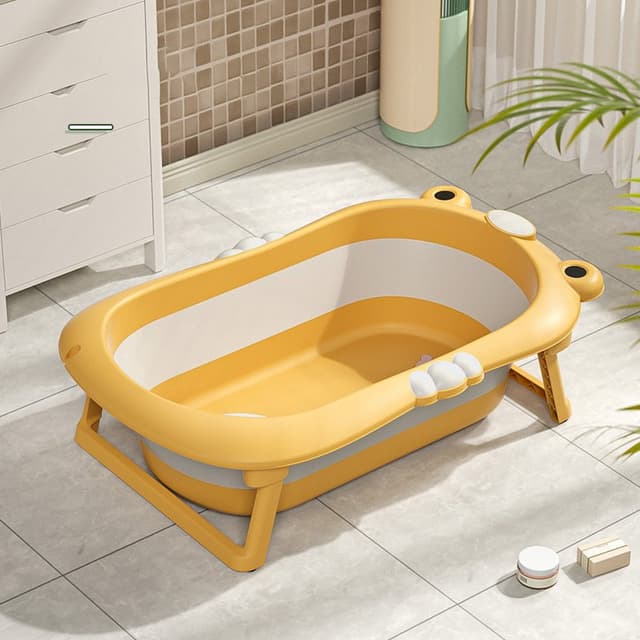 Set Cadita pliabila pentru bebelusi Little Mom orange, cu termometru digital, dop de scurgere, dimensiune 80 x 52 x 23 cm si Suport anatomic inclus