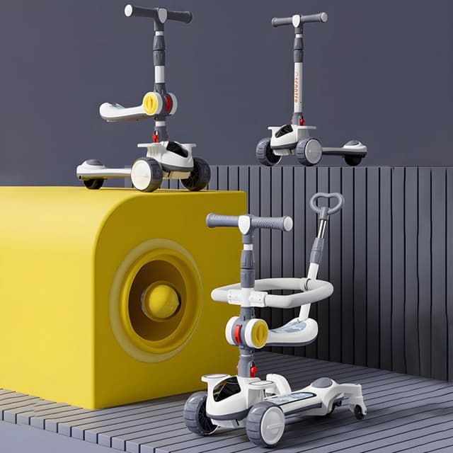 Trotineta multifunctionala 4 in 1 pentru copii Nichiduta Pink, pliabila, roti pivotante 360, lumini si muzica, sezut rabatabil, ghidon reglabil pe inaltime, maner parinte reglabil, pliere rapida