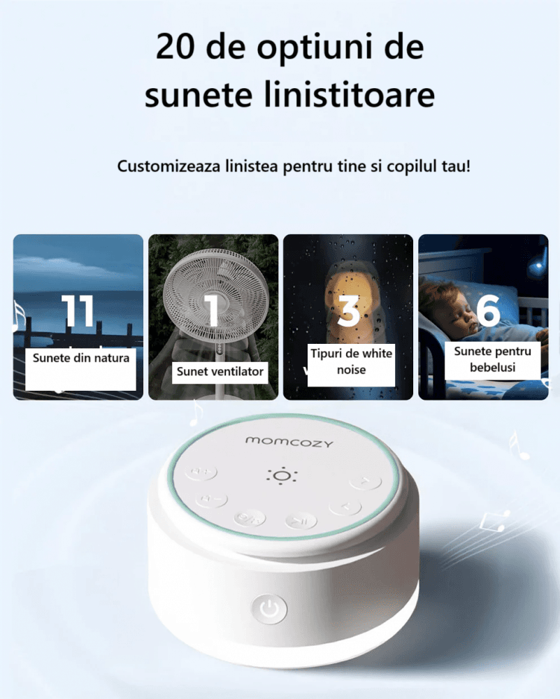 Dispozitiv portabil cu acumulator si lumina White noise Momcozy